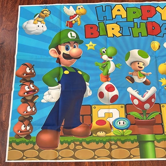 Super Mario Luigi Princess Peach Toad Birthday Party Decorations and Back Drop - Picture 3 of 17